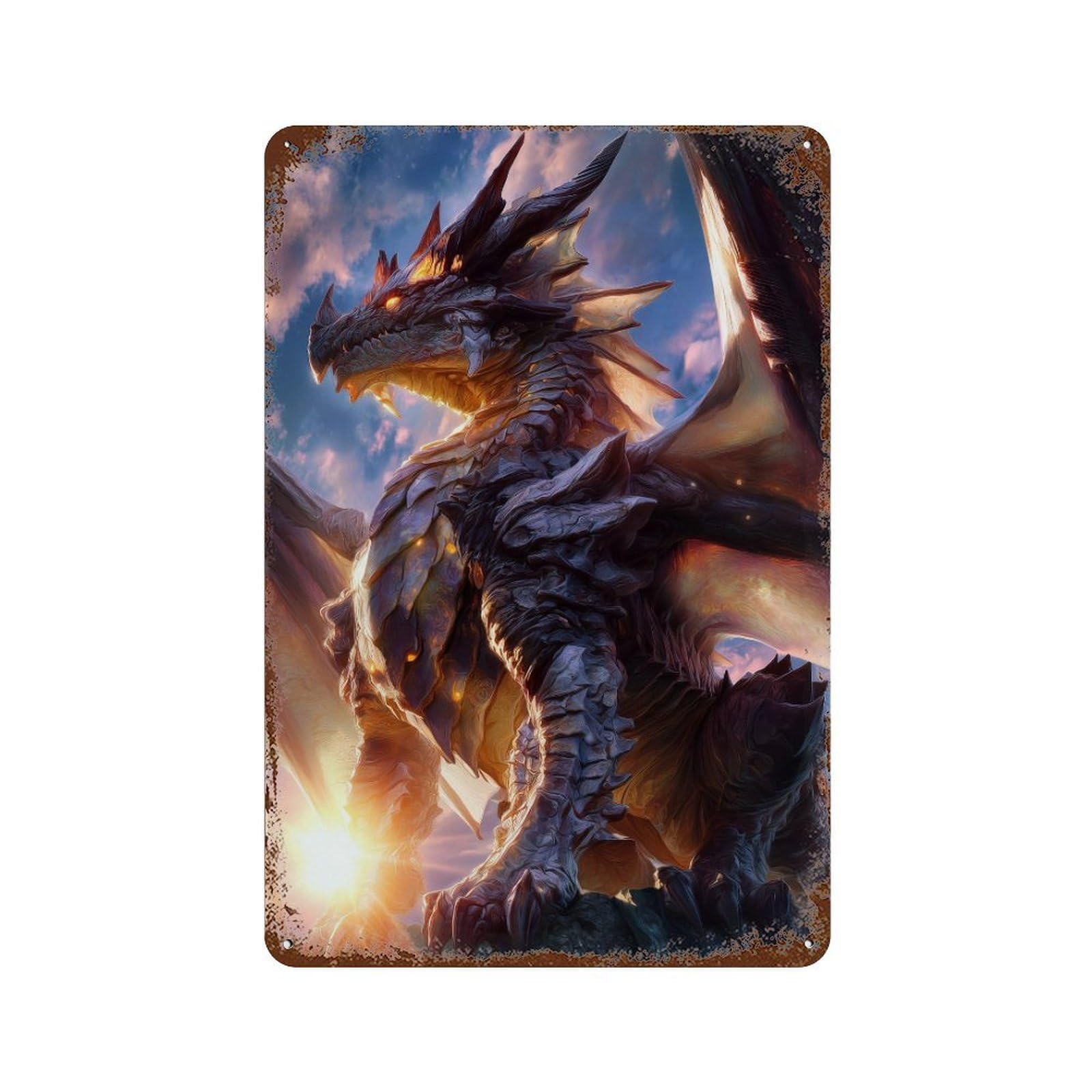 Fantasy Dragon Artwork Rusty Metal Tin Sign 11.8"x7.9", Vintage Wall Decor for Garage, Pub Or Kitchen