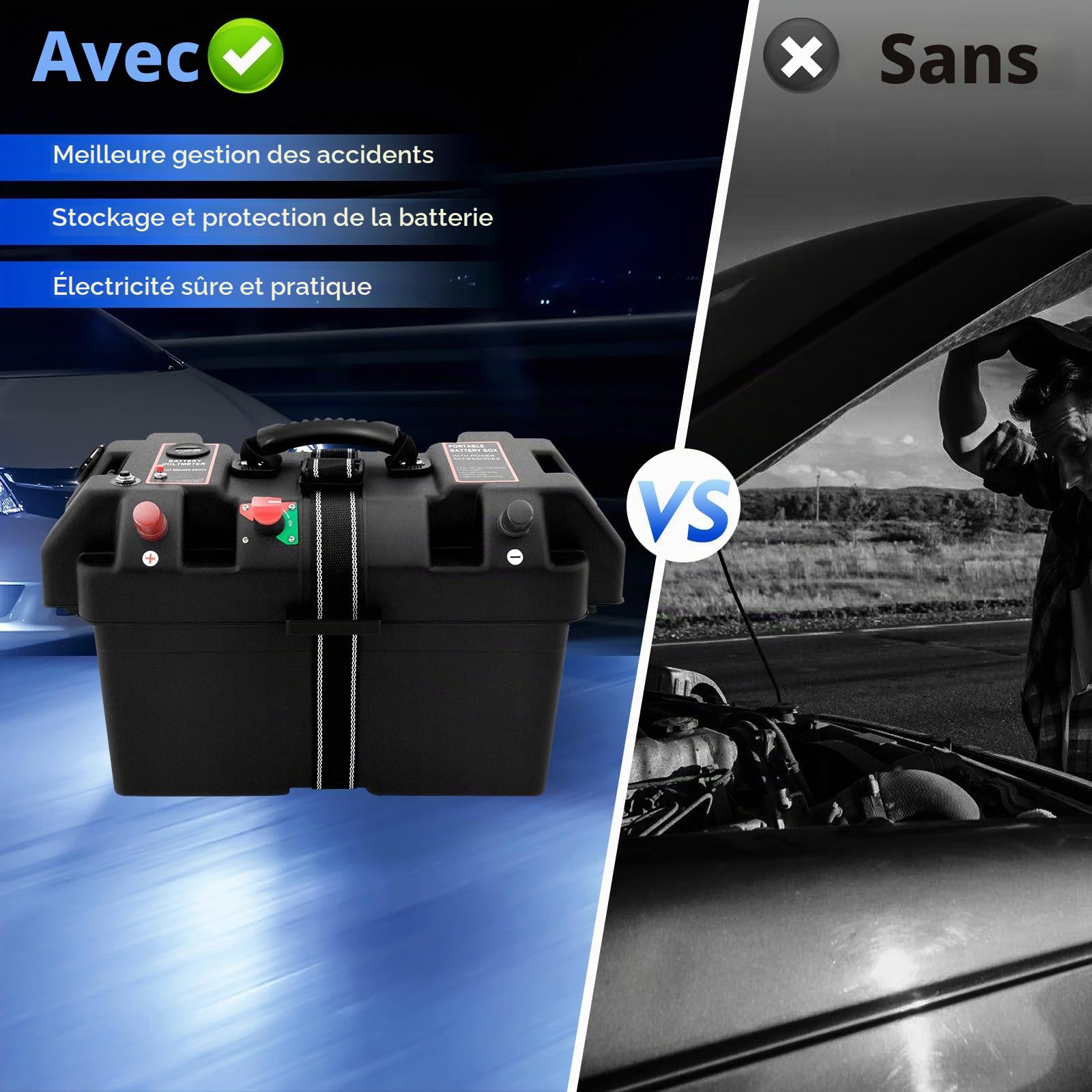 Boîtier de batterie avec 2 ports USB, moteur de bateau, support de batterie, boîte de rangement pour bateau, yacht, RV