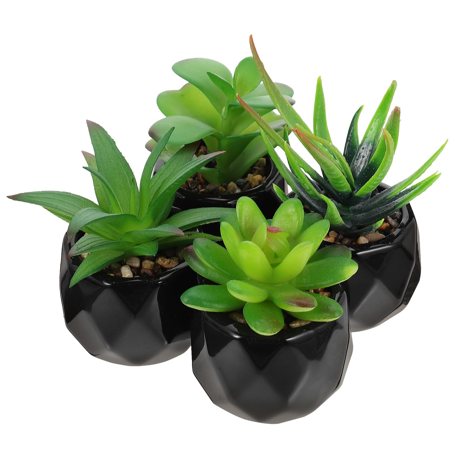 BESPORTBLE Lot de 4 Plantes Succulentes Artificielles Décoratives en Plastique et Céramique Noire, sans Arrosage, pour Rebord de Fenêtre ou Bureau