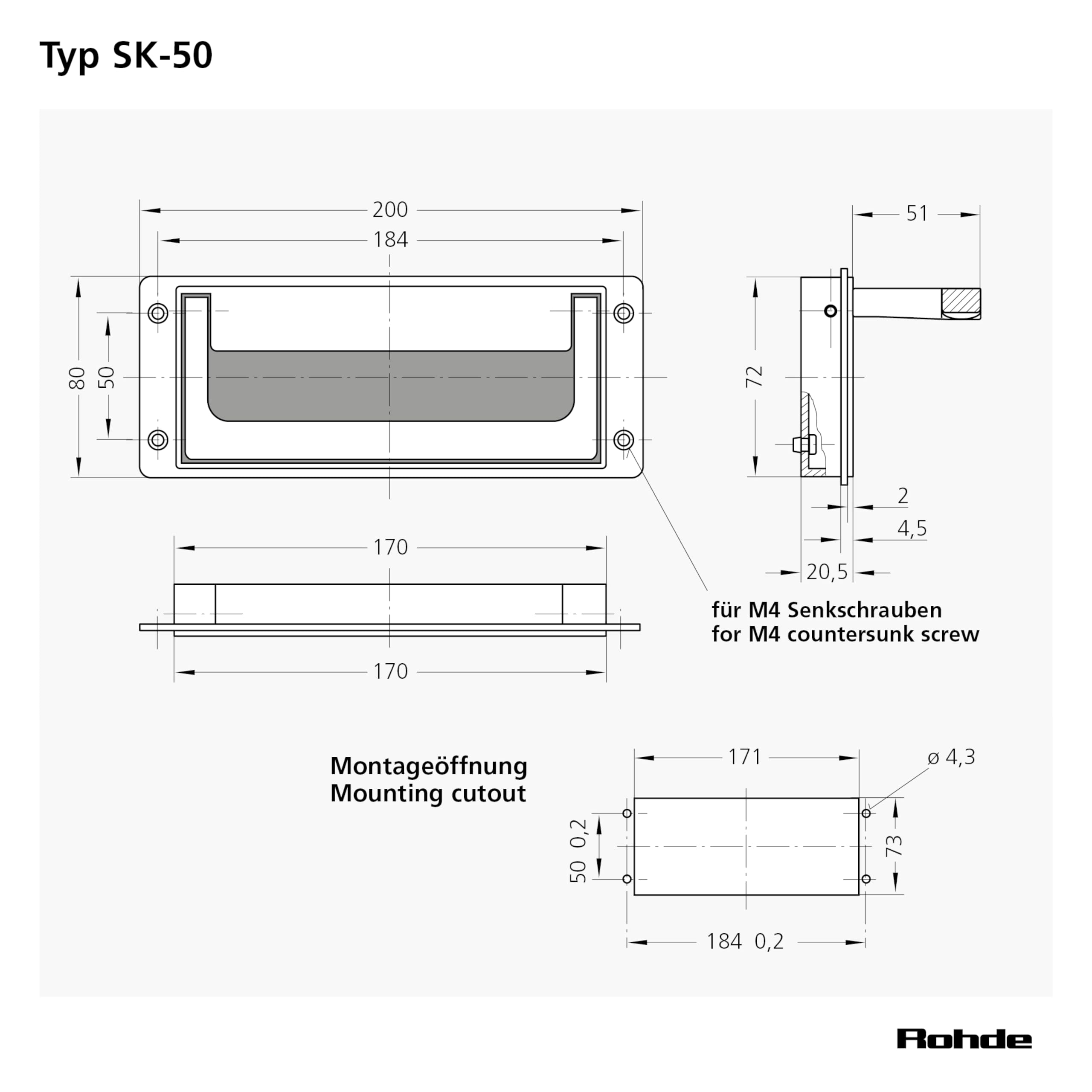Rohde AG Griff, Klappgriff, Aluminiumgriff, Maschinengriff, Industriegriff (mit Rückstellfeder, 200 x 80 mm)