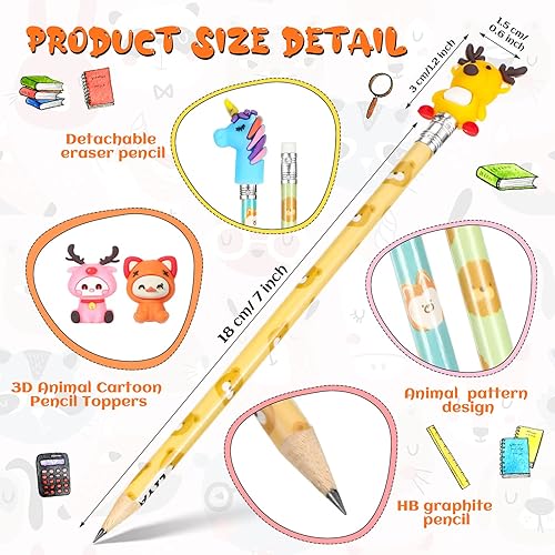 Miniatura 2 de Leinuosen 30 lápices perfumados, divertidos lápices con 12 borradores de dibujos animados, adornos de frutas, precioso lápiz de madera con elementos