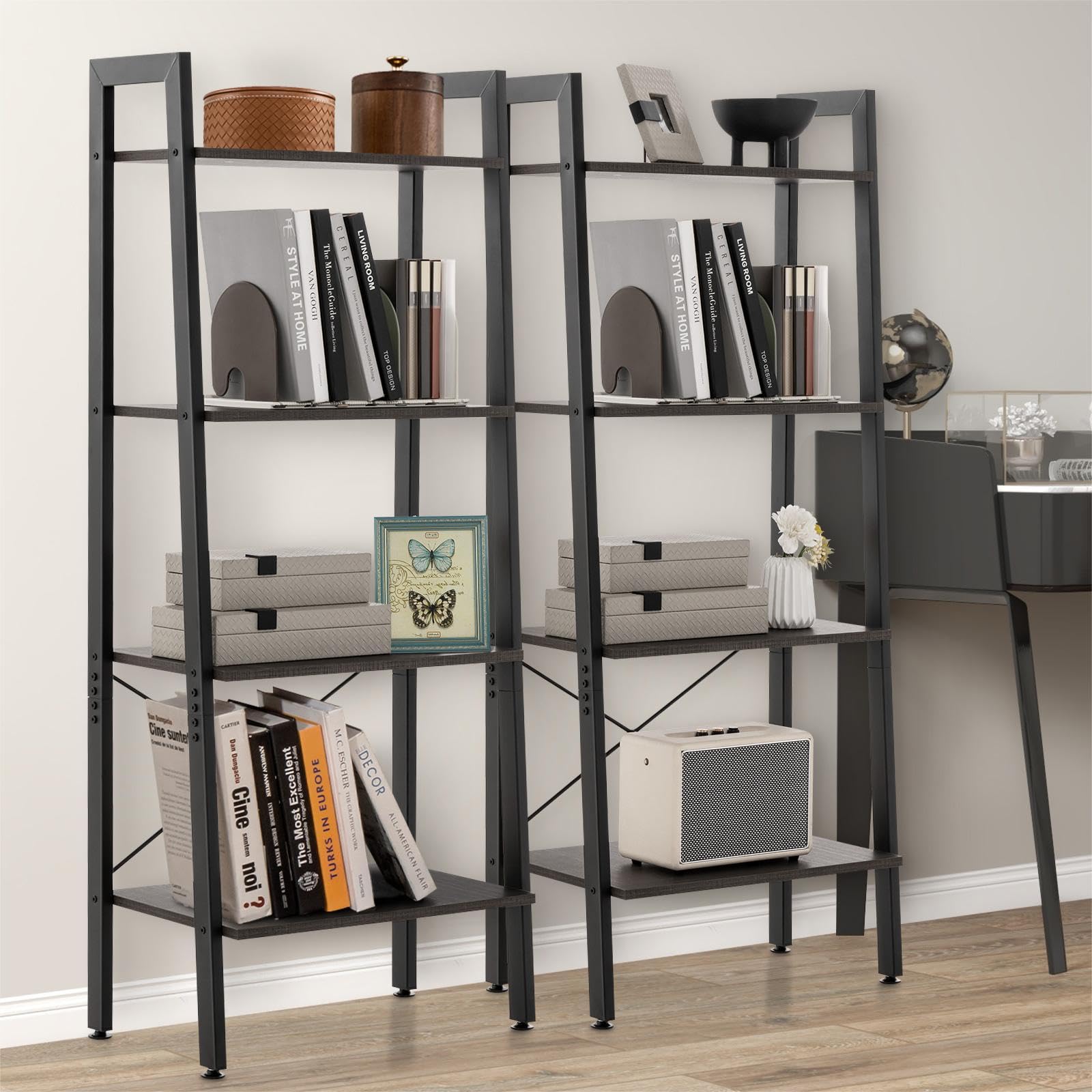 GIANTEX 4-poziomowy regał przemysłowy z metalową ramą, wolnostojąca półka wystawowa, stojak na rośliny do salonu, kuchni, sypialni, 56 x 34 x 138 cm