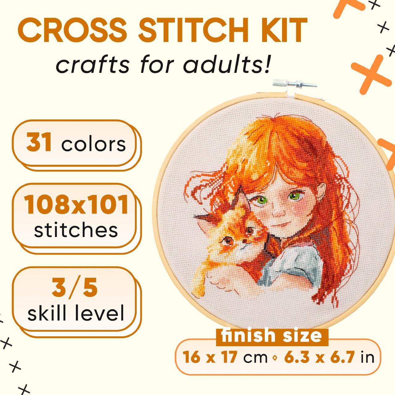 HobbyJobby Cross Stitch Kit The Gingers, Counted Cross Stitch Kit for Adults Needlecraft and Embroidery Kit - Image 2
