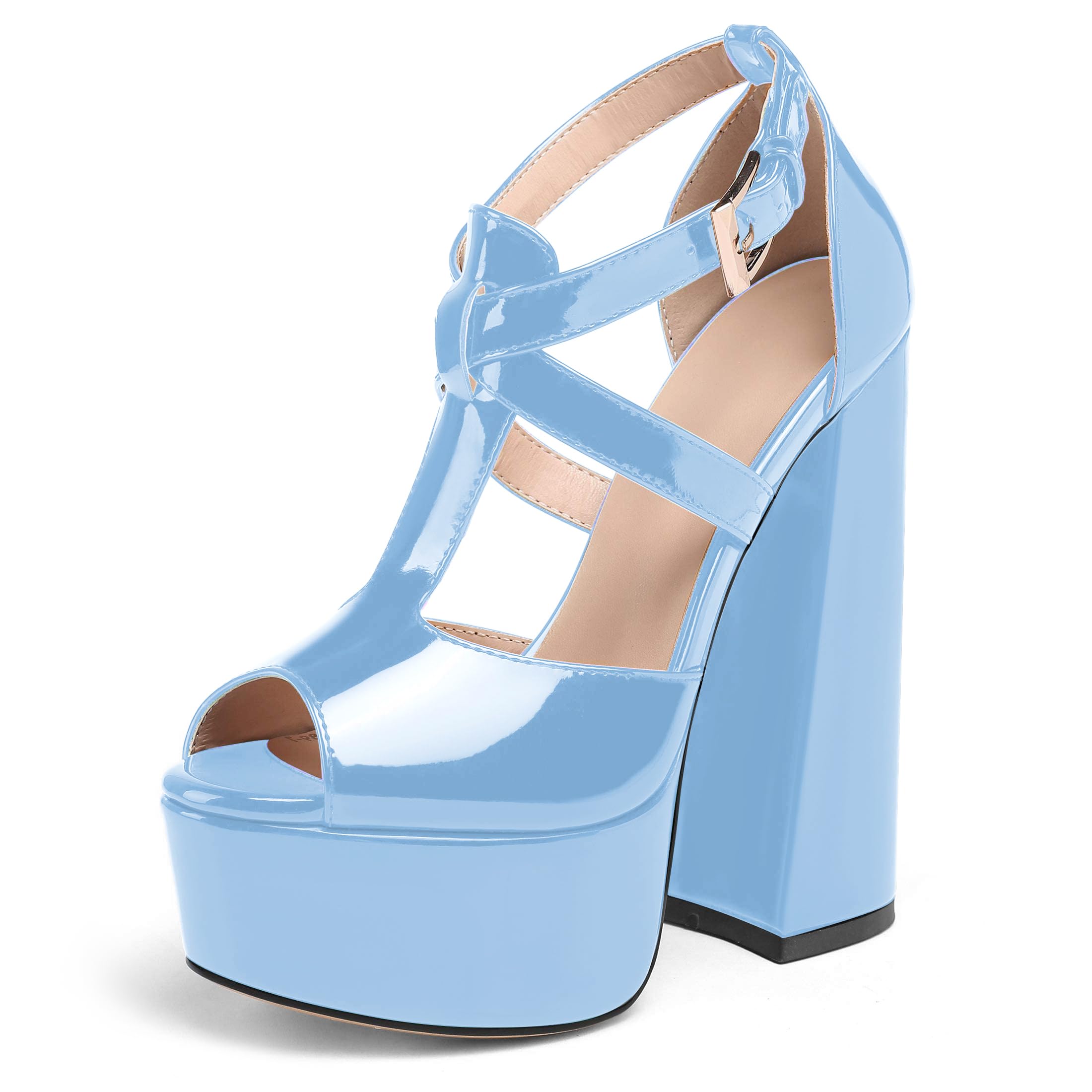 YODEKS Women's Peep Toe Chunky Heel Sandals Ankle Strap Platform Wedding Shoes