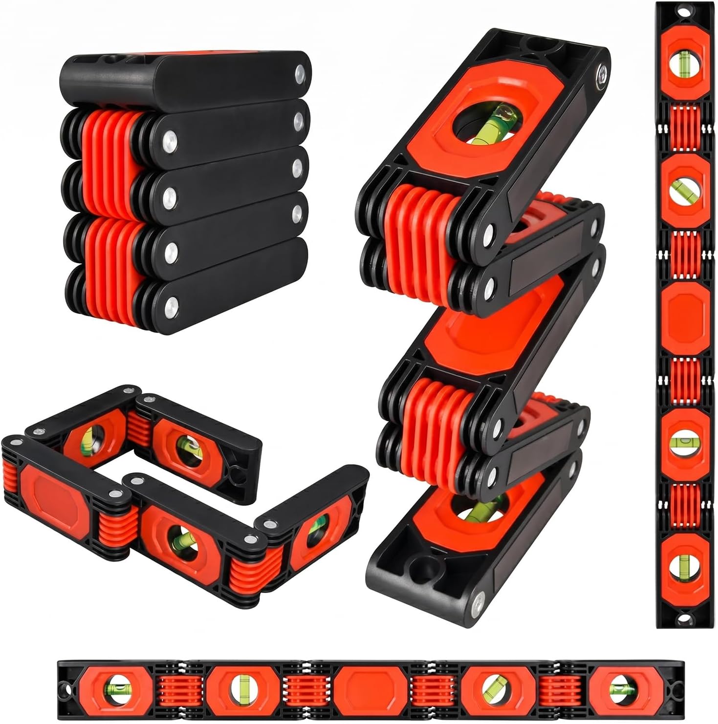 28 Inch Foldable Level Tool, Multi-Angle Magnetic Aluminum Alloy Level with 4 Bubble Vials, Portable Folding Measuring Level for Woodworking Carpentry Construction DIY