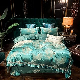 Set Copripiumino In Seta Satin Con Federa Cuscini,Luxus EuropäIschen Stil Satin Jacquard Glatte Seide Baumwolle BettwäSche Set KöNigin KöNig Duvet Abdeckung Bett Blatt Kissen Hause Textilien-15._cina