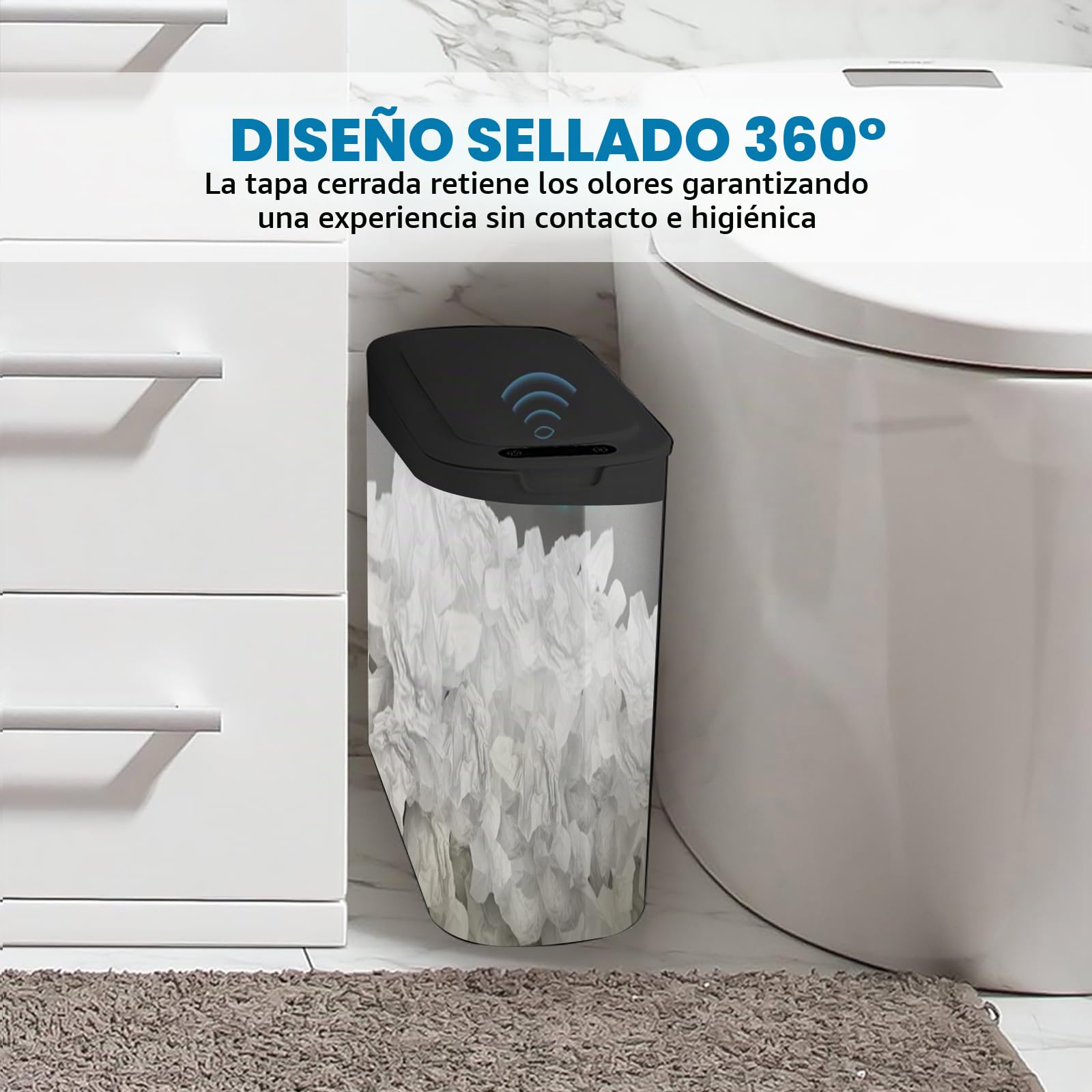 Papelera Baño Automática Con Sensor 25L, Cubo Basura Sin Contacto Negro | Cubo De Basura Con Tapa Automática, Resistente Al Agua Para Cocina, Oficina, Dormitorio Y Baño Diseño Moderno
