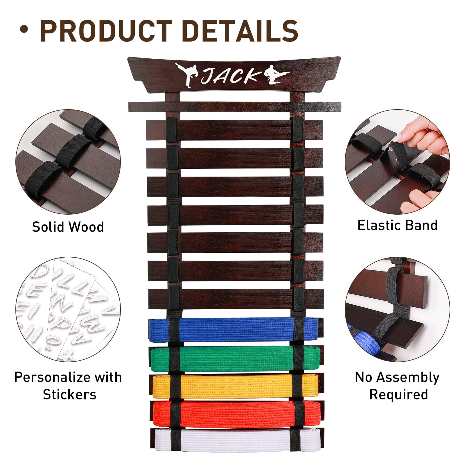 Winartton 10 black karate belt display rack