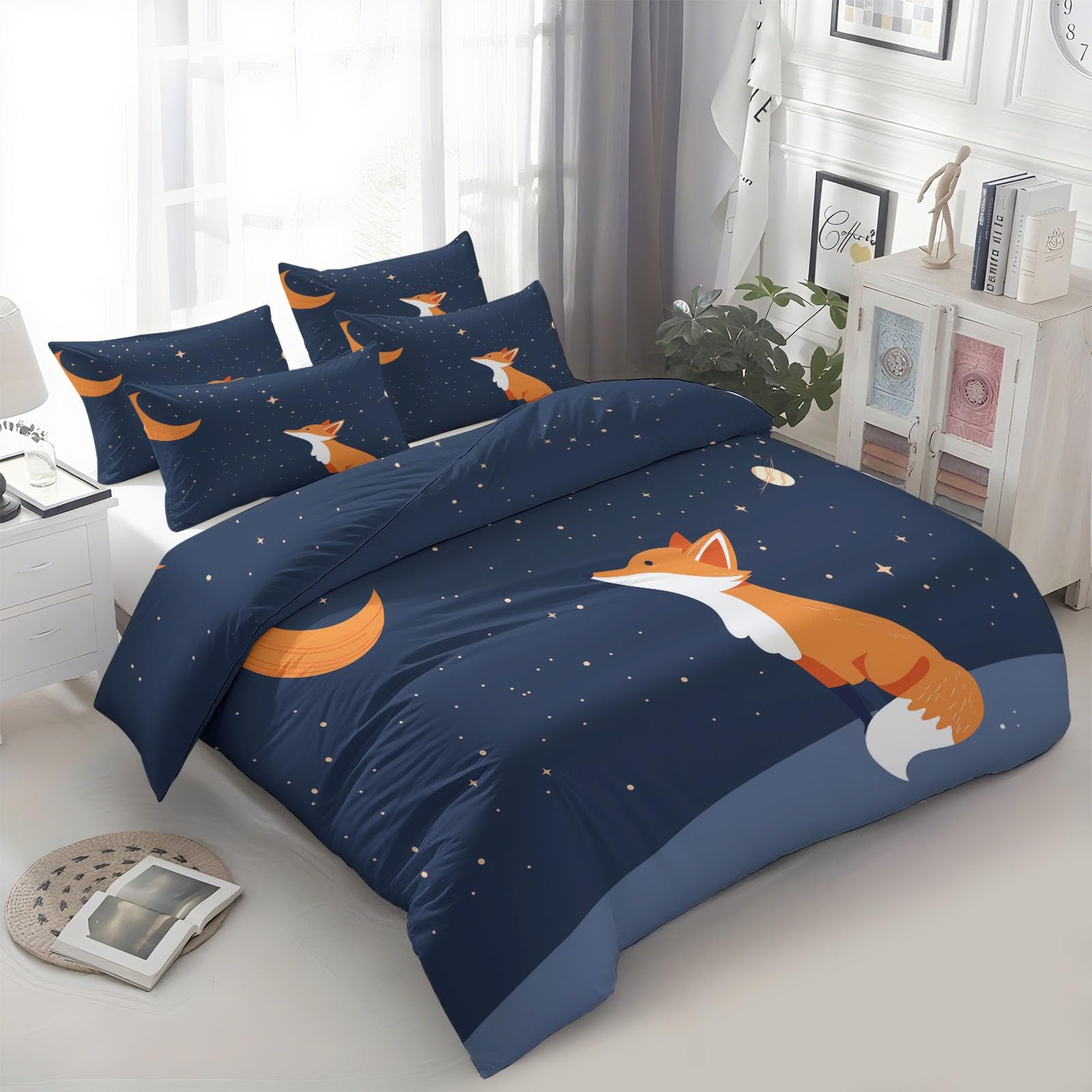 Housse de couette renard 160x200 cm réversible pour éviter la couette qui glisse la nuit