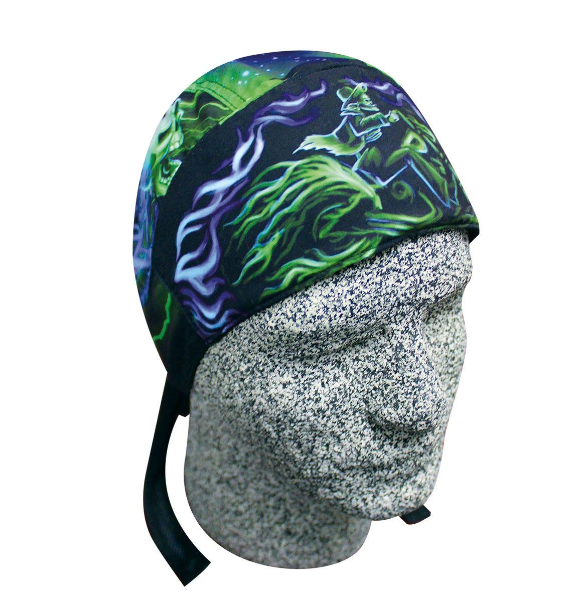 Danbanna Deluxe Platinum Biker Doo Rag Headwrap Blue Green Electric Flames Cowboy Skeleton on Motorcycle Sweatband
