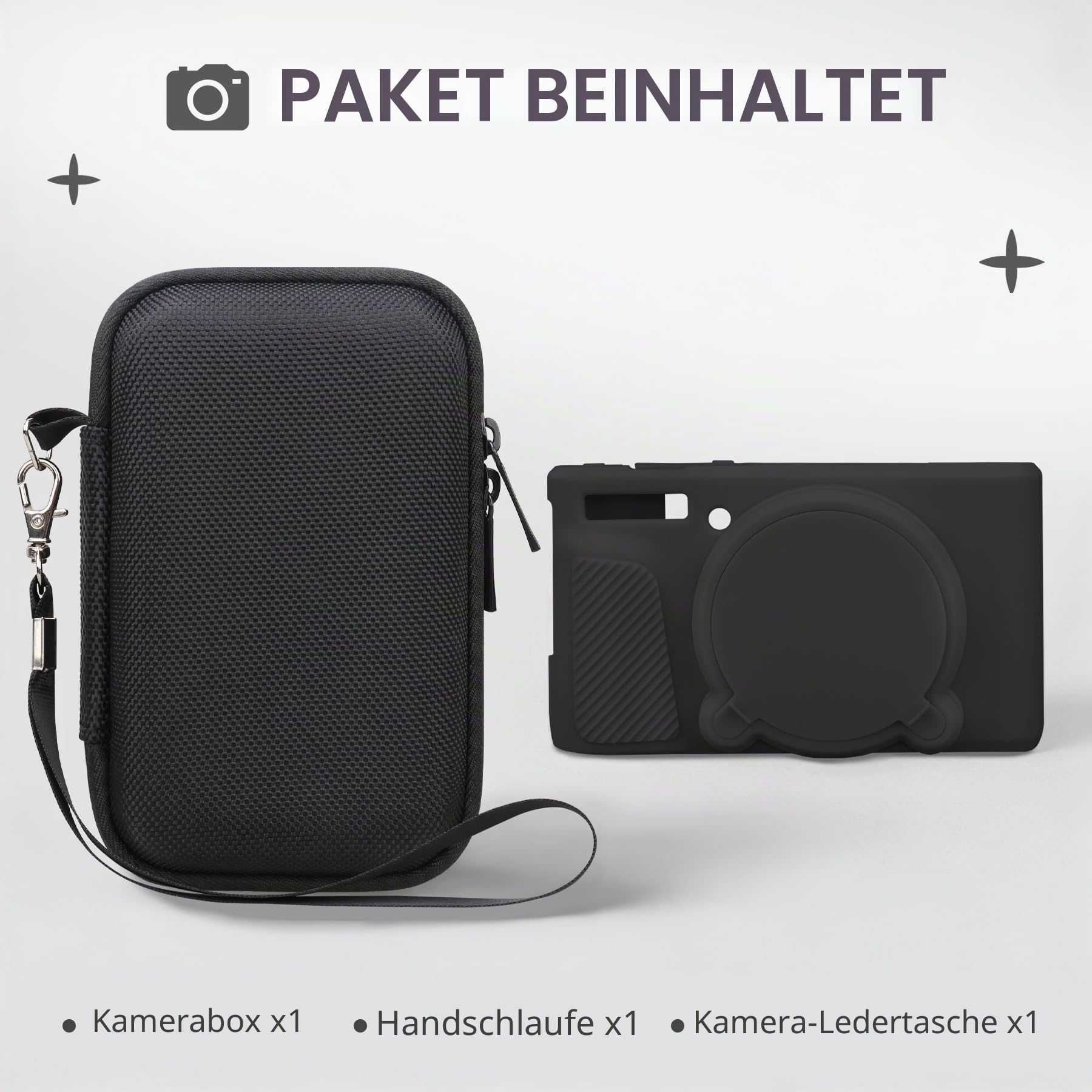 BOVKE Hartschalenkoffer + Silikonhülle für Canon PowerShot SX740 SX730 Digitalkamera, stoßfeste Eva-Aufbewahrungstasche mit weicher Silikon-Schutzhülle, mit Abnehmbarer Objektivabdeckung, Schwarz
