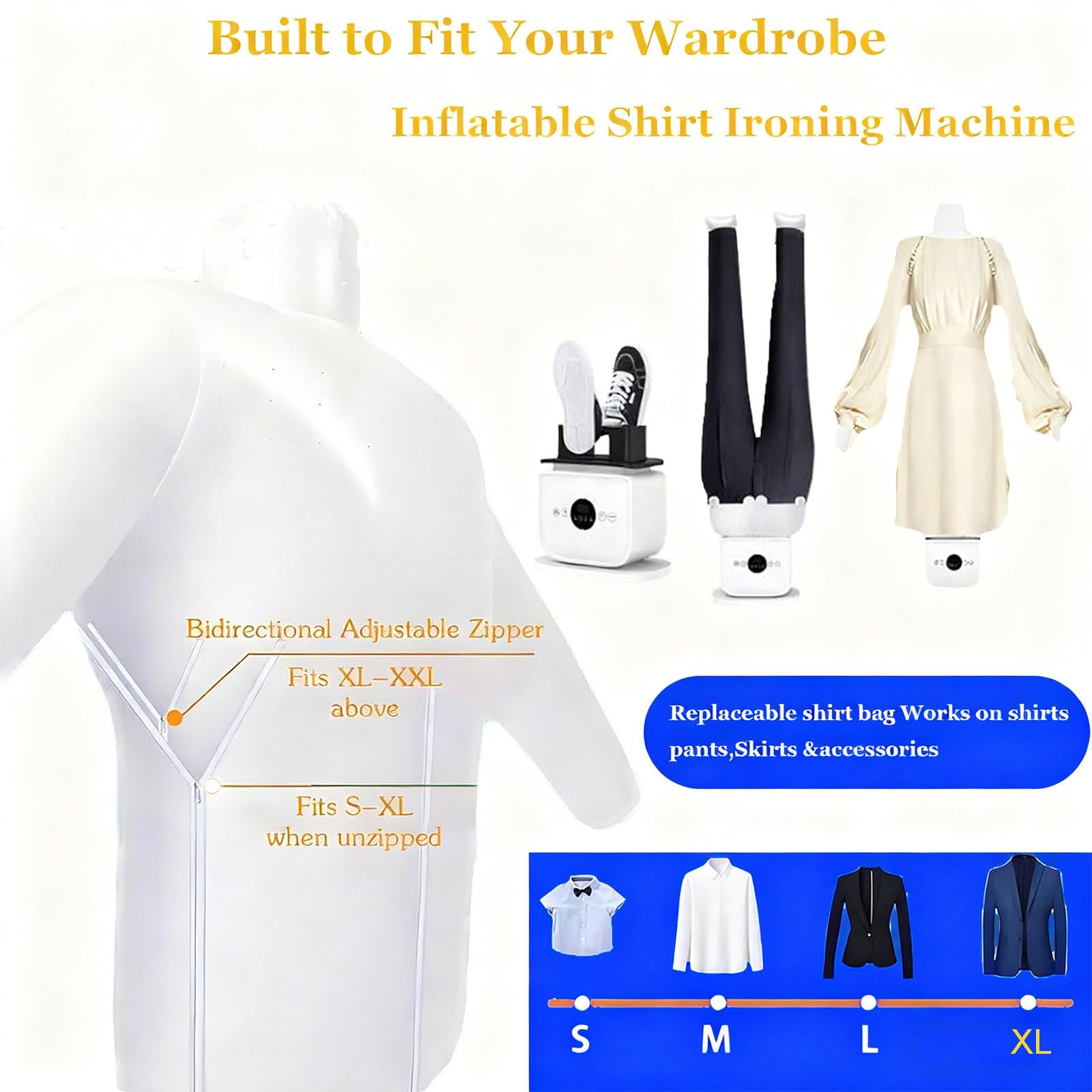 Máquina Stirare Automatica Senza Mani, Stira e Asciuga in 8 Minuti, di Vapore 360° con Manichino Gonfiabile e Diffusore Aromi, per Camicie, Pantaloni e Scarpe