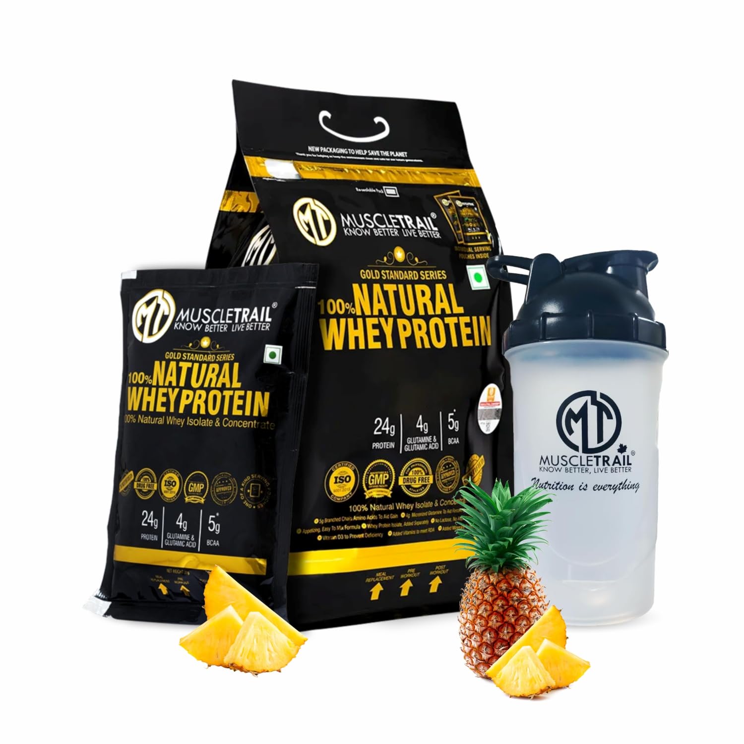 MuscleTrail Gold St&ard Series,60 Pouches,Low Carb & Fat,24 grams Natural Whey Protein Powder,Shaker Inside (1.86Kg,Kulfi Pista) — Amazon image 13