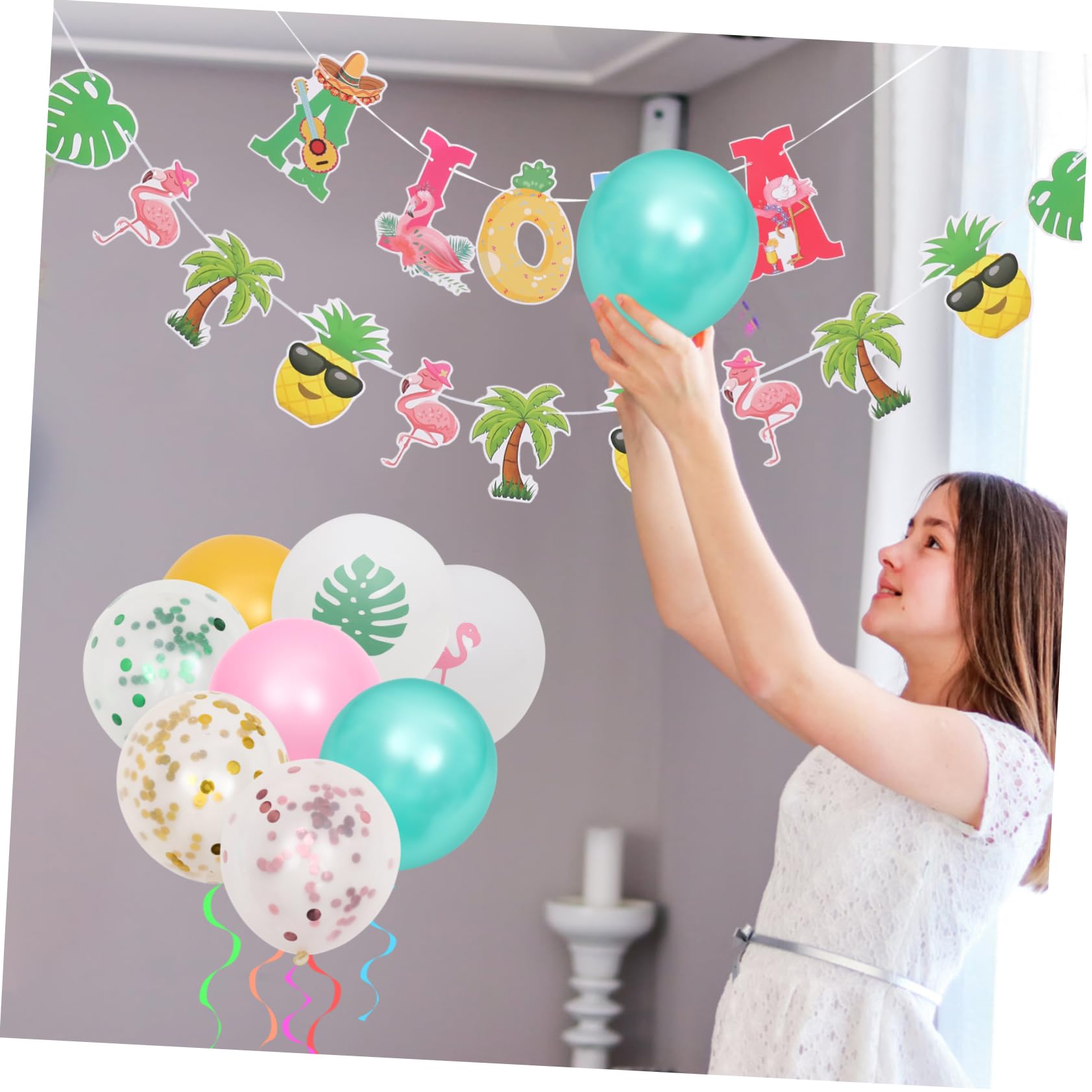 1set Decorazioni Per Compleanno Aloha Di Palloncini e Banner Riutilizzabili Per Feste Tema Hawaii Materiali Leggeri e Sicuri Facile Creazione Di Decorazioni Personalizzate Per