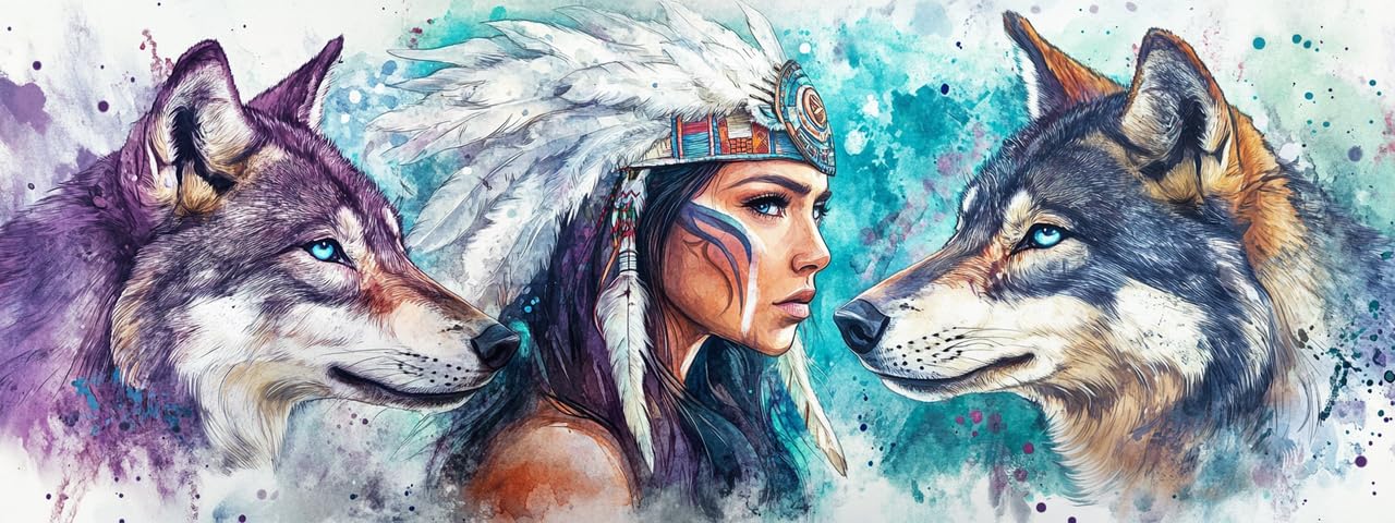 Bimkole Large Diamond Art Kits for Adults Indian Wolf, Full Drill 5D DIY Rhinestone Embroidery Set Paint with Diamonds Art Women by Number Kits Cross Stitch Home Wall Craft Decoration 30x80 cm