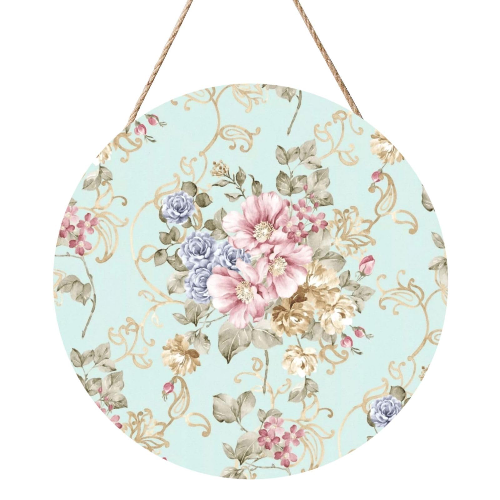 InOmak Flower Watercolor Floral Spring, Round Wood Panel Painting 12 in, Wall Hanging Painting For Home