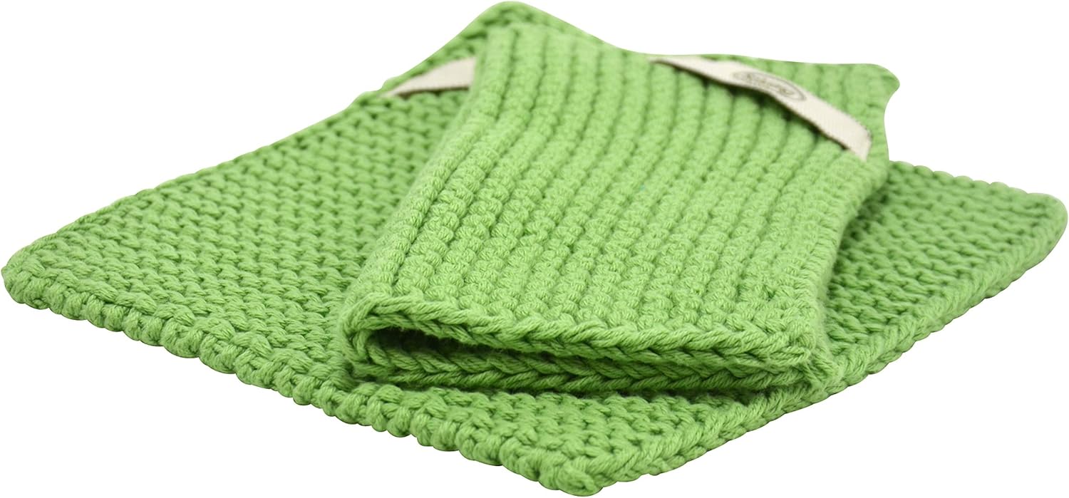 Danish Knitted Pot Holders Made with Thick 100% Eco-Tex Certified Cotton - Made in India (Pair Medium Dusty Green)