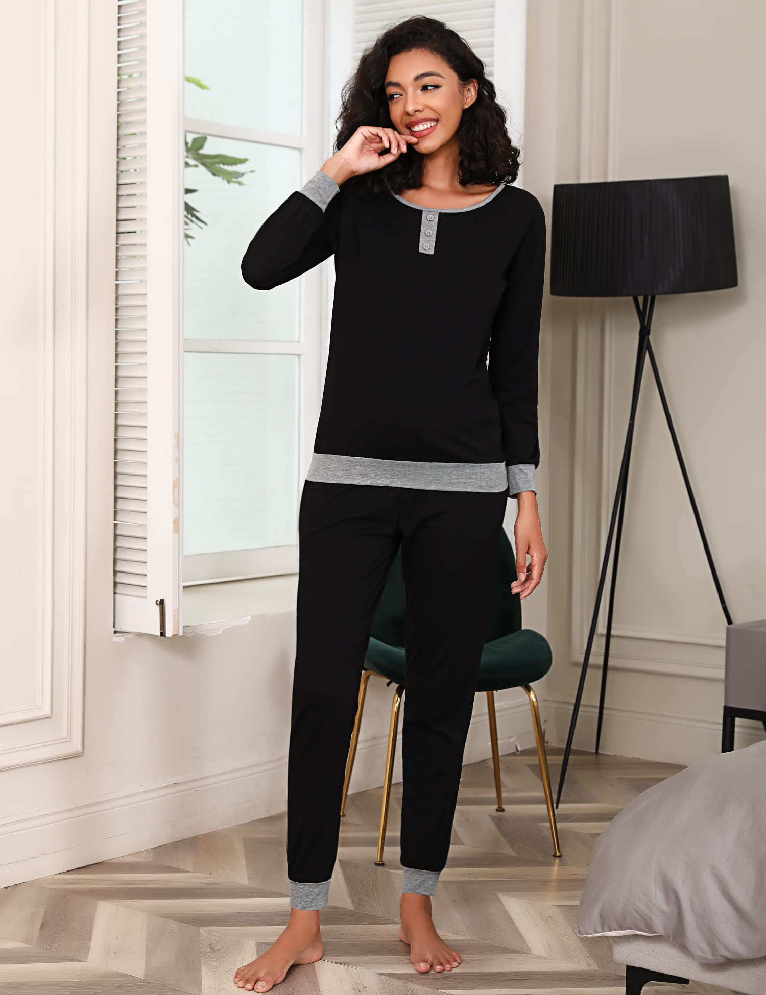 Nieery Pigiama Donna Invernale Cotone Lungo Pigiama Due Pezzi Set Pigiami Donna Leggero ed Elegante Comodo S-XXL