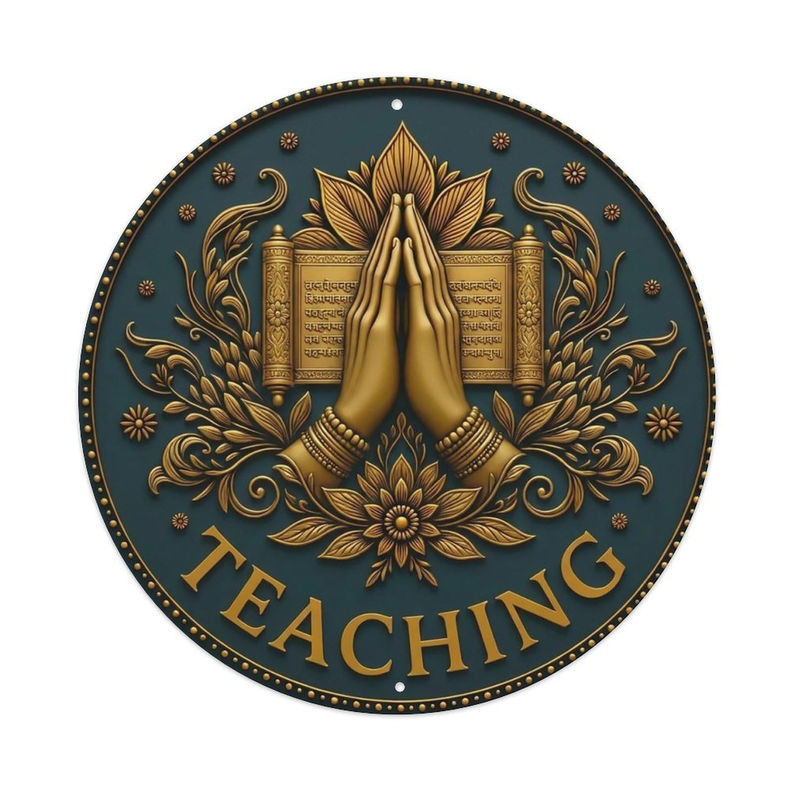 Vintage Namaste Praying Hands Teaching Flower Zen Yoga Metal Tin Sign