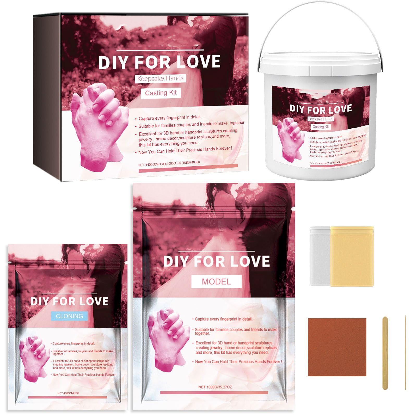 Ubxvamm Kit de moldeo a mano para parejas, clones en polvo, para escultura de mano precisa, manualidades, recuerdos, decoración del hogar