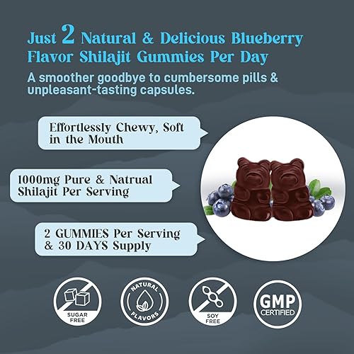 Miniatura 4 de 2 paquetes de gomitas de suplemento Shilajit con más de 85 suplementos de minerales traza, Shilajit para hombres y mujeres, 120 gomitas con sabor a