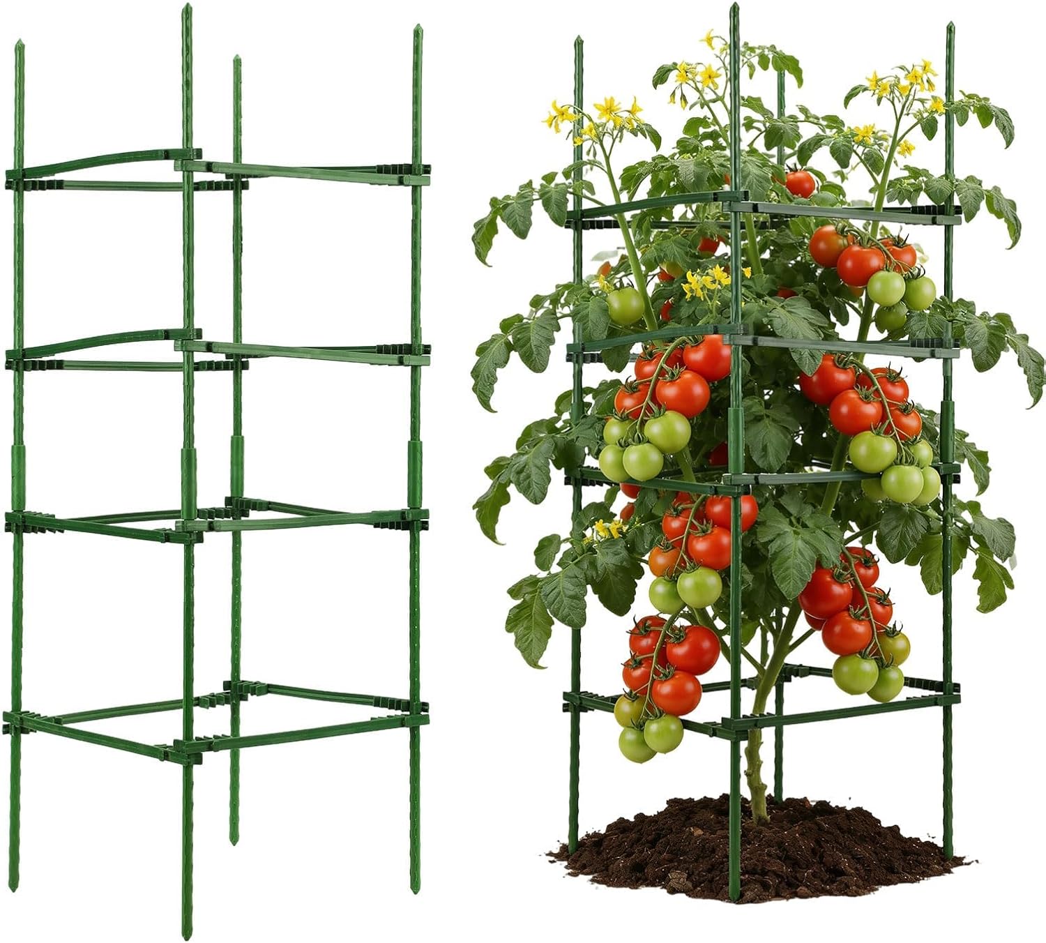 NOVWANG 3 Packs Square Tomato Cages, 10.6 inches x 48 inches Square Plant Support Stakes Tomato Trellis for Tomato Pepper Vegetable Support Plant Support for Garden Patio Farm