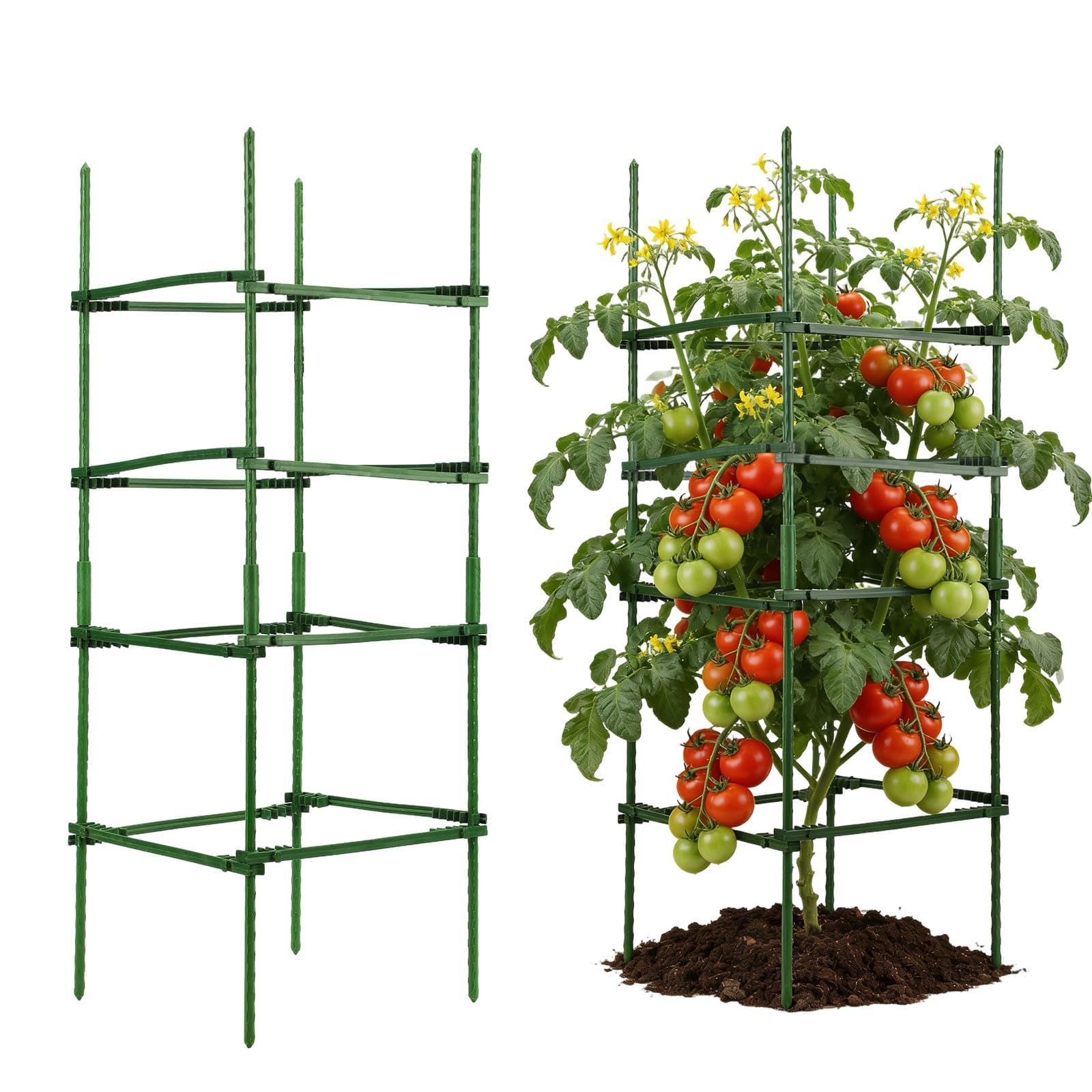 NOVWANG Square Tomato Cages, 10.6 x 48 inches Square Plant Support Stakes