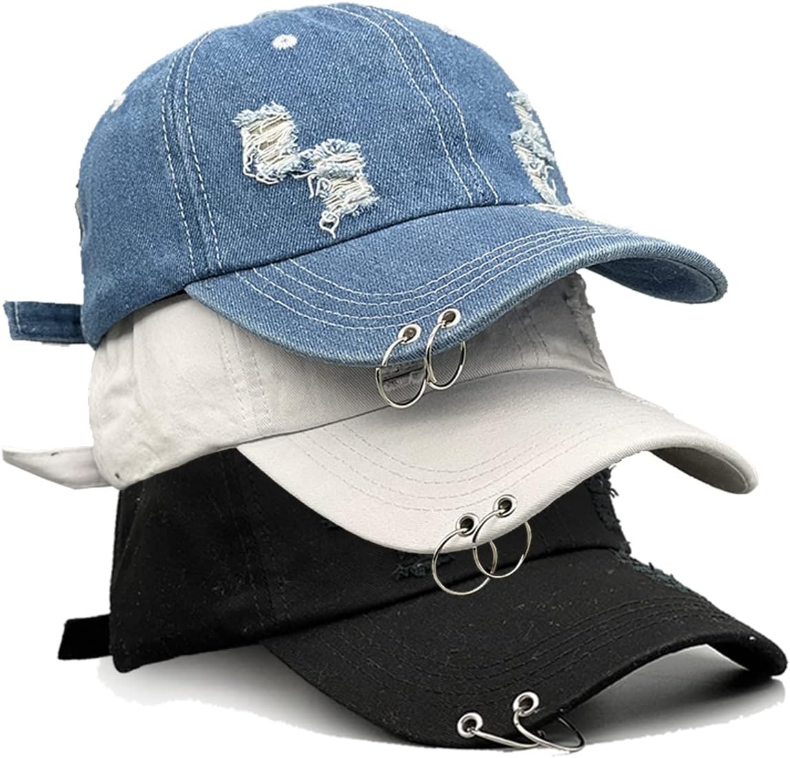 Unisex Ripped Distressed Denim Ring Baseball Cap Hip Hop Vintage Dad Hat Adjustable - Image 6