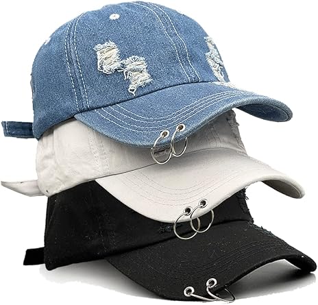 Ripped Distressed Denim Ring Baseball Cap Hip Hop Vintage Dad Hat Adjustable
