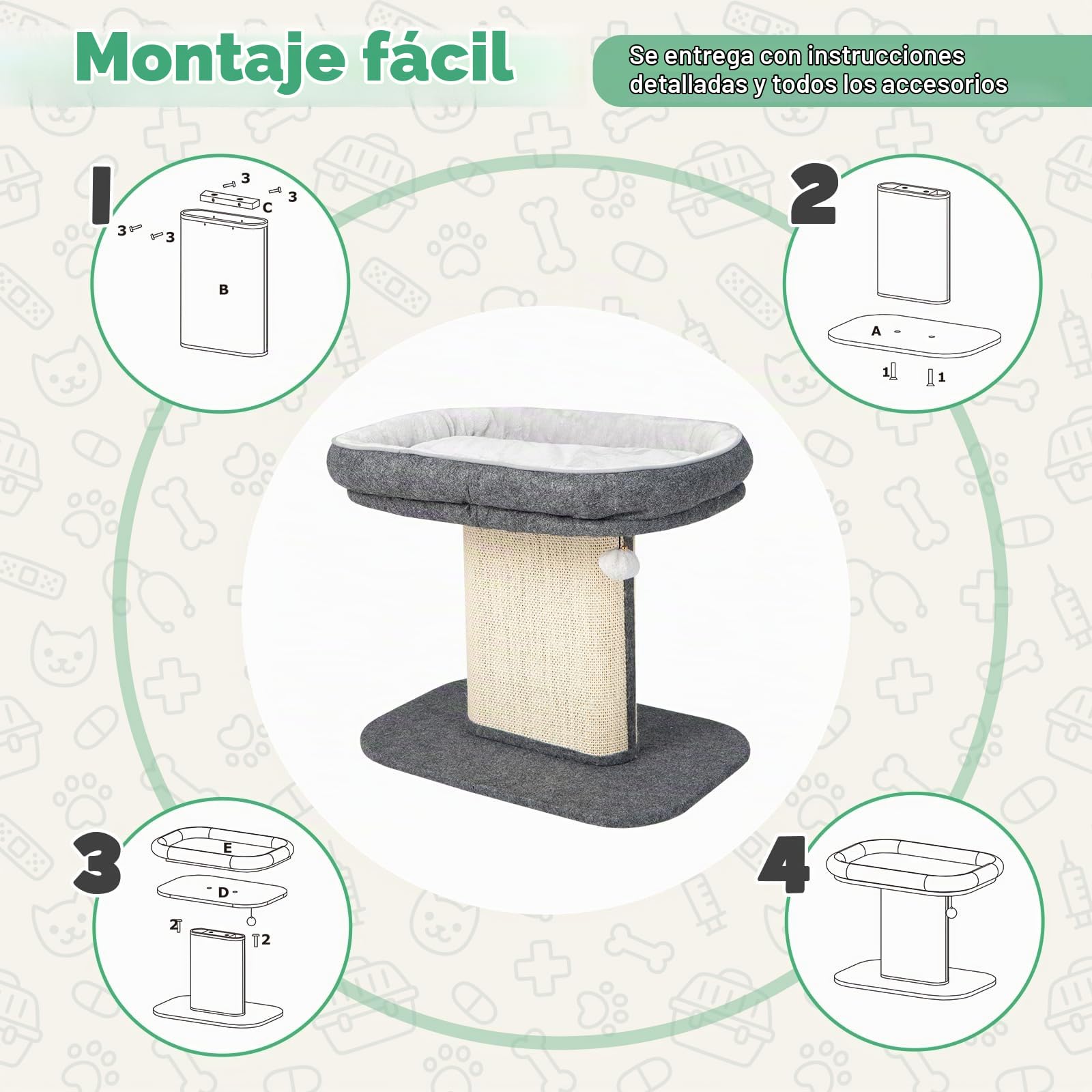 GOPLUS Árbol Rascador Pequeño para Gatos de Altura 50 CM con Poste Rascador de Sisal, Torre de Actividades de Carga 20 KG con Soporte de Peluche y Juguete de Bola Colgante, 59×40×50 CM, Gris