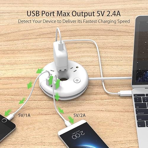 Miniatura 7 de NTONPOWER Paquete de regletas de viaje con 3 tomacorrientes, 3 USB, estación de carga portátil de escritorio con cable corto de 15 pulgadas para