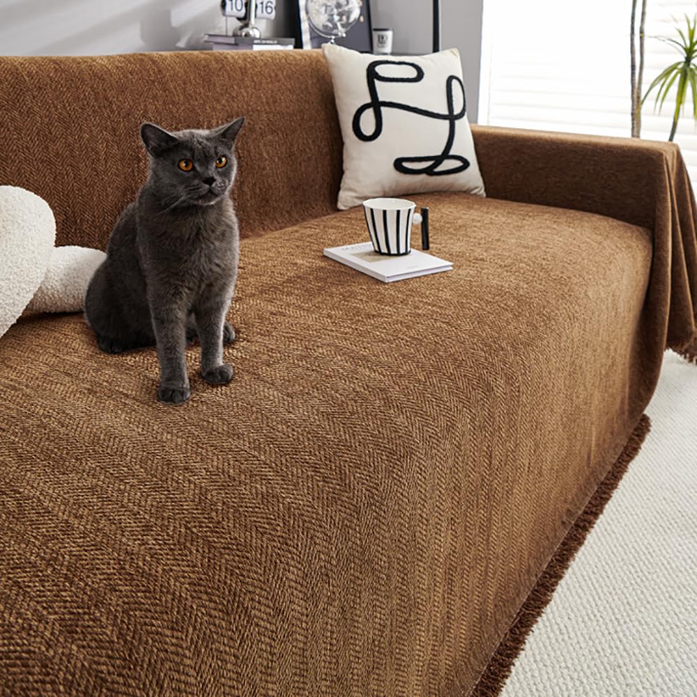 Couverture canapé chat anti griffe marron pour protéger votre tissu