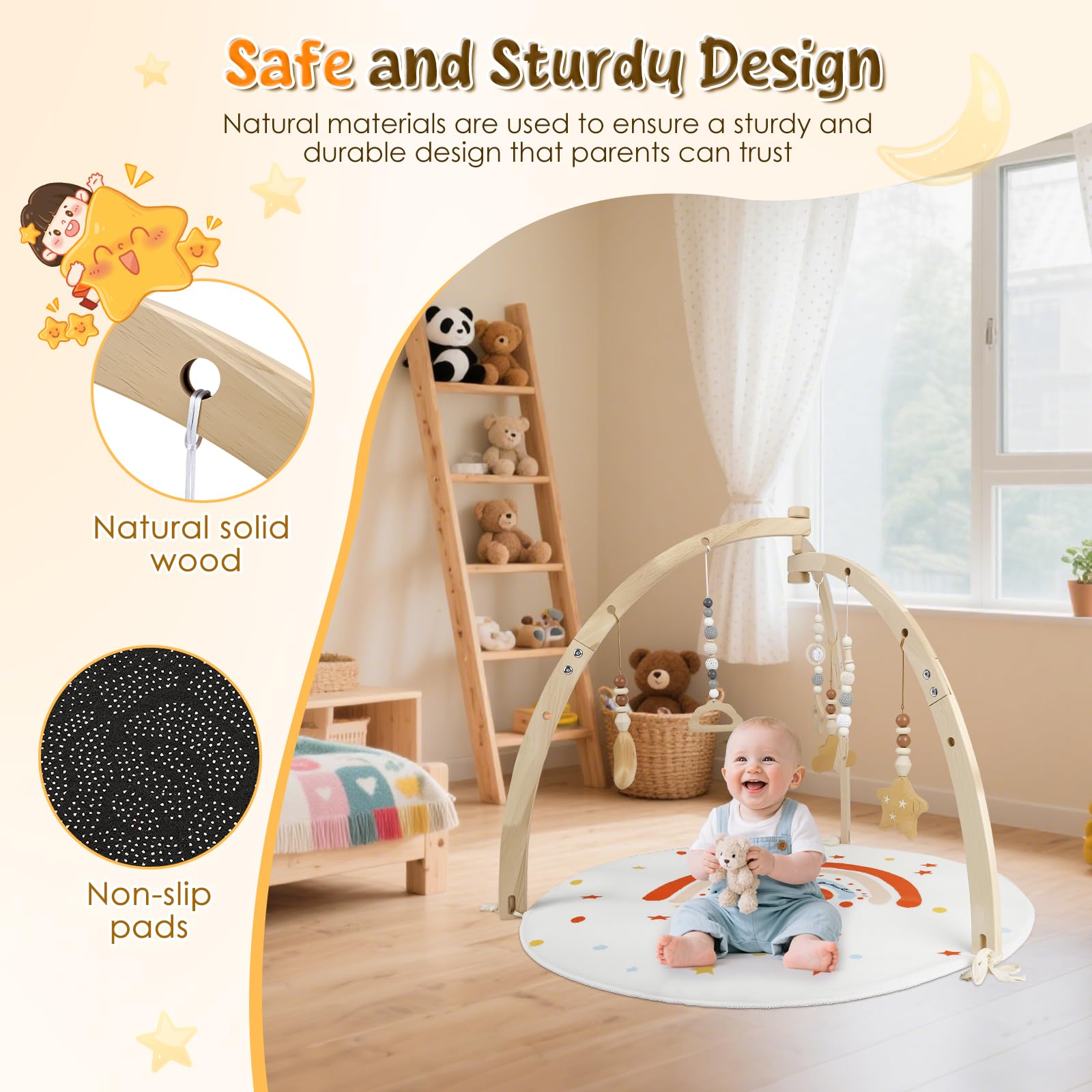 Spielbogen Baby Aus Holz,Geschenke Für Neugeborene,Babyparty Geschenk | Mit 6 Abnehmbaren Spielzeugen Zum Greifen,Spieldecke Baby Mit Bogen,Baby Spieldecke Für 0-18 Monate