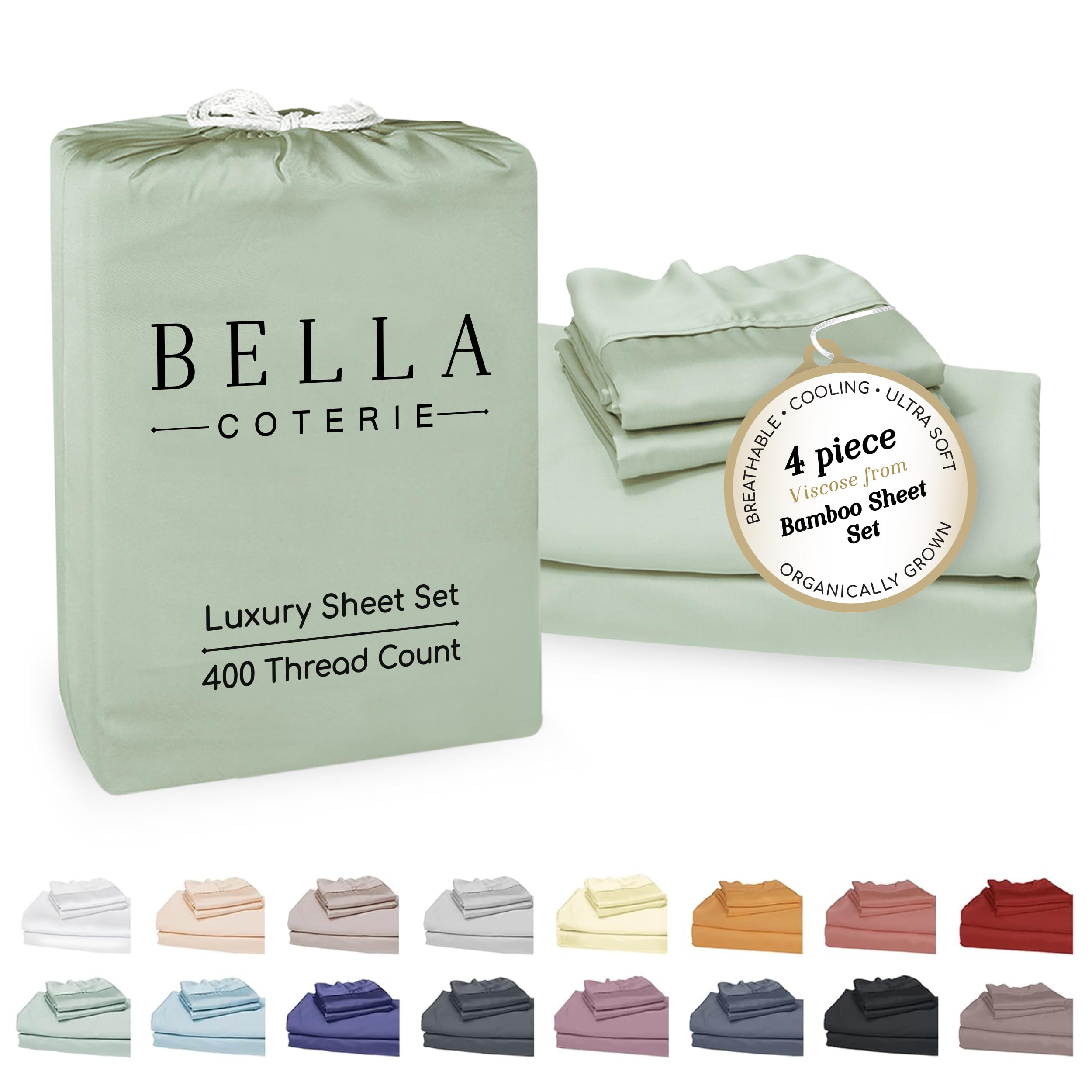 - Bella Coterie Luxury Bamboo Viscose King Size Sheet Set | 100% Organically Grown | Ultra Soft | Cooling for Hot Sleepers | 18" Deep Pocket [Sea Glass]