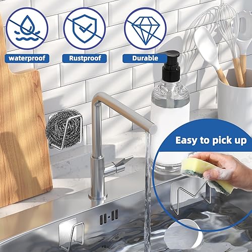 Miniatura 4 de Soporte adhesivo para esponja para fregadero de cocina, sin perforaciones, accesorios de cocina, colgador pegajoso, organizador de fregadero, gancho