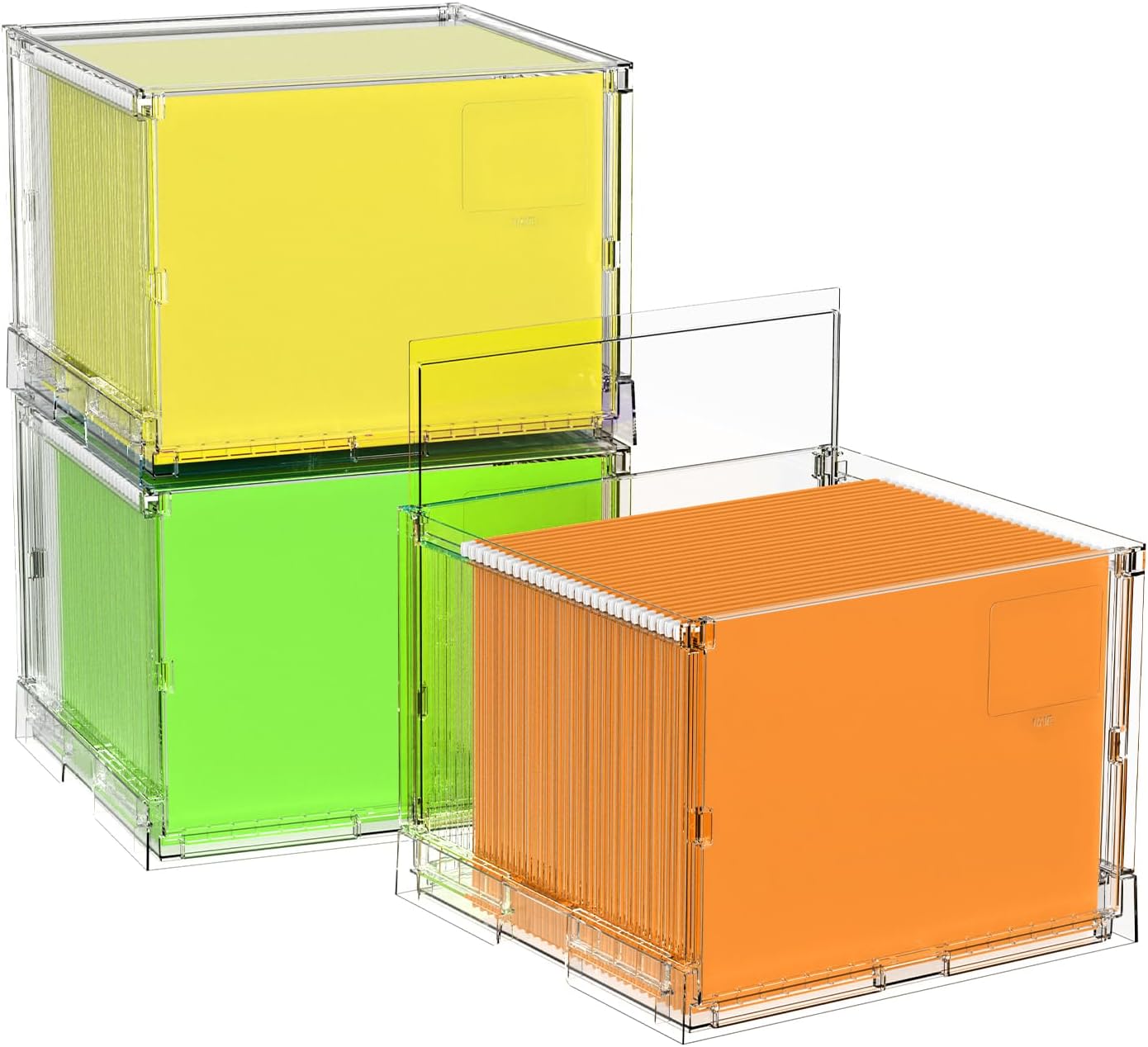 File Organizer Box with Lid, Hanging Filing Folder Organizer for Document Storage with Plastic Slide, Letter-size File Holder Filing Box for Office/Home/Decor/（3Pack）