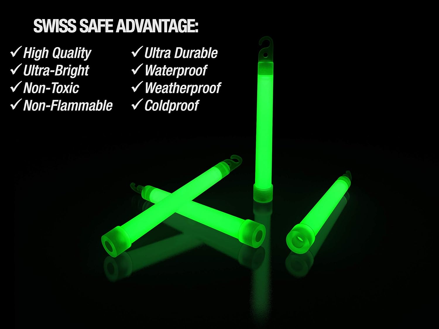 Swiss Safe Premium 6" Glow Sticks, Extra Bright, 12+ Hour Duration, Emergency Ready, Green, 6 Pack : Sports & Outdoors