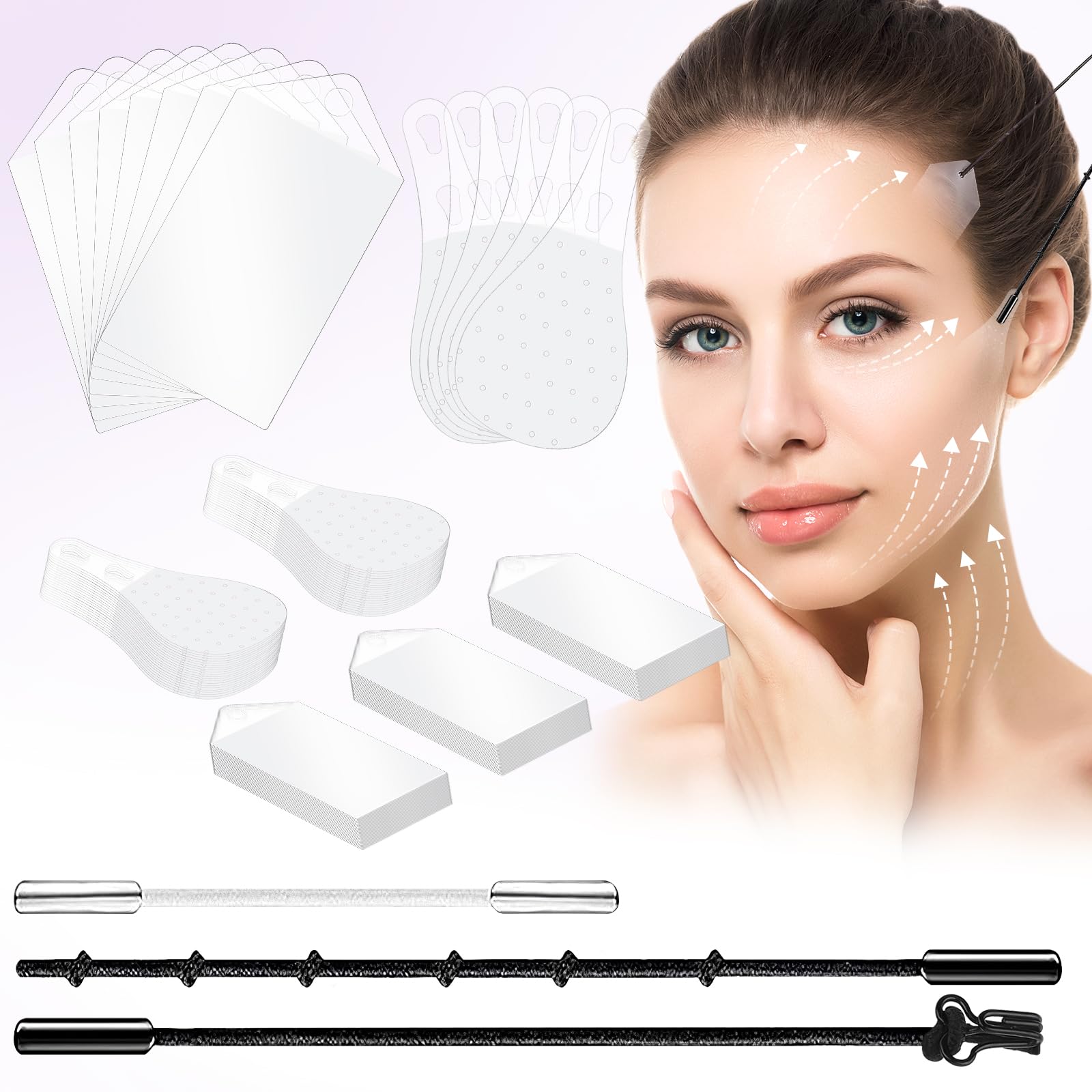 Face Lift Tape 200PCS Bands Instant Facelift Tape for Wrinkles, Double Chin, and Sagging Skin Waterproof & Transparent Lifting Tapes with Elastic Bands (200PCS)