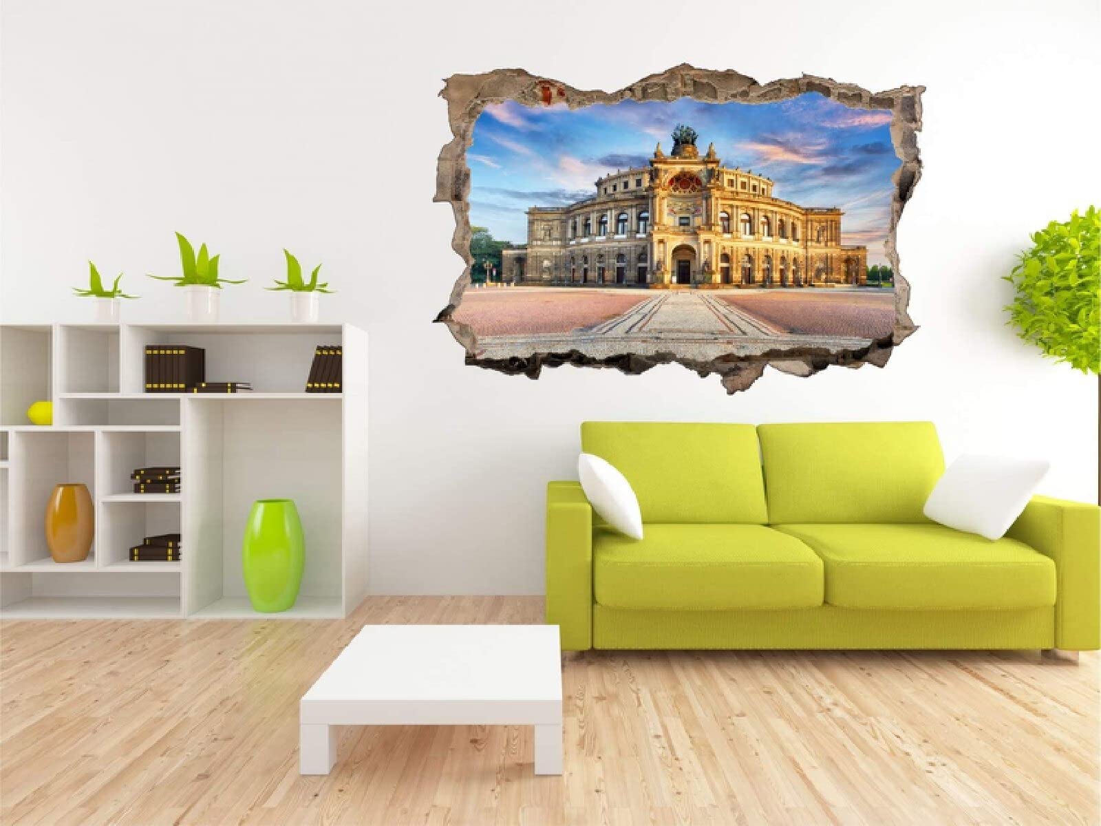 Naklejki ścienne 3D sztuka specjalny efekt widok na zewnątrz popękanej ściany dekoracyjne usuwalne zrób to sam winyl panorama miasta naklejki ścienne tatuaż ścienny dla dzieci sypialnia salon mural 75 x 113 cm