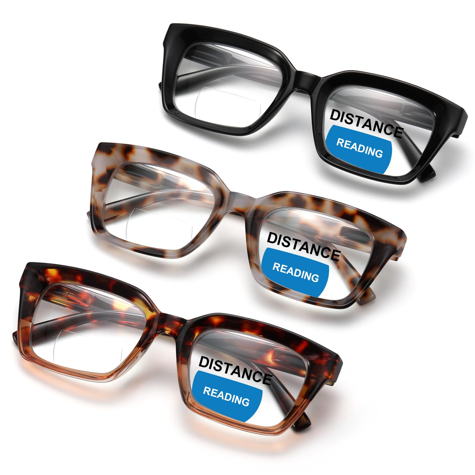 ZUVGEES 3-Pack Oversized Blue Light Blocking Reading Glasses Big Eyeglass Frames Large lens Computer Readers with Spring Hinges (Black+Leopard+Tortoiseshell,2.50)