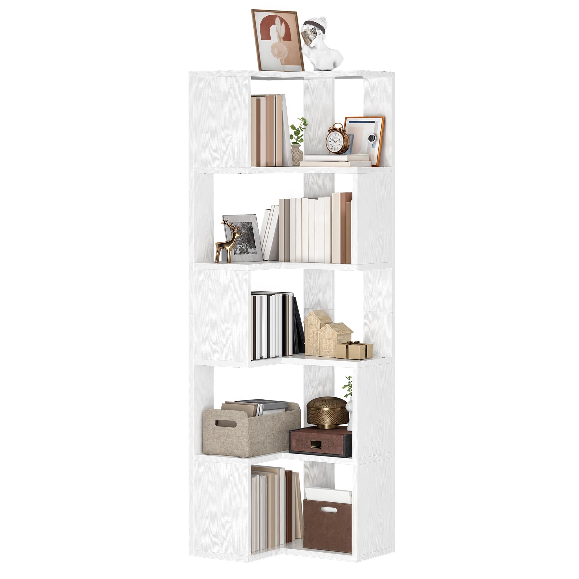 YITAHOME Estantería esquinera de 6 niveles, estantería en forma de L, estantería de pie, estantería de almacenamiento para sala de estar, dormitorio, oficina en casa, sala de estudio, 23.3 pulgadas de