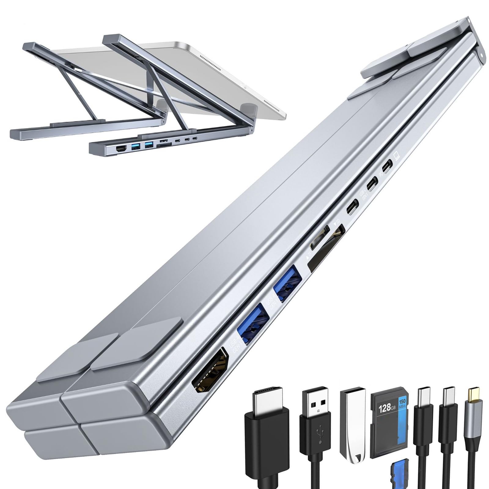 Civilized 8-in-1 USB-C Laptop Stand, USB C Laptop Docking Station, Hub 8 in 1 in alluminio con supporto regolabile per laptop, supporto pieghevole per tablet, Plug and Play per casa ufficio