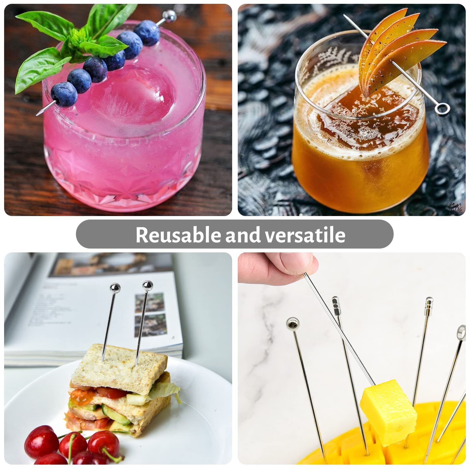 10 Bastoncini Da Cocktail In Acciaio Inox Con Ananas Dorato, Riutilizzabili, 11,5 Cm, Per Decorazioni Bevande - 2