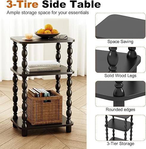 Miniatura 4 de Mesa auxiliar, mesa auxiliar retro con estante de 3 niveles, mesa auxiliar de sofá pequeña para sala de estar, mesa auxiliar vintage de granja,