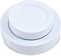 Vista 26 de 60 Piezas de Platos Desechables de Plástico Blanco - Platos Premium Resistente 30 Platos de Cena y 30 Platos de Ensalada con Borde Verde Cazador