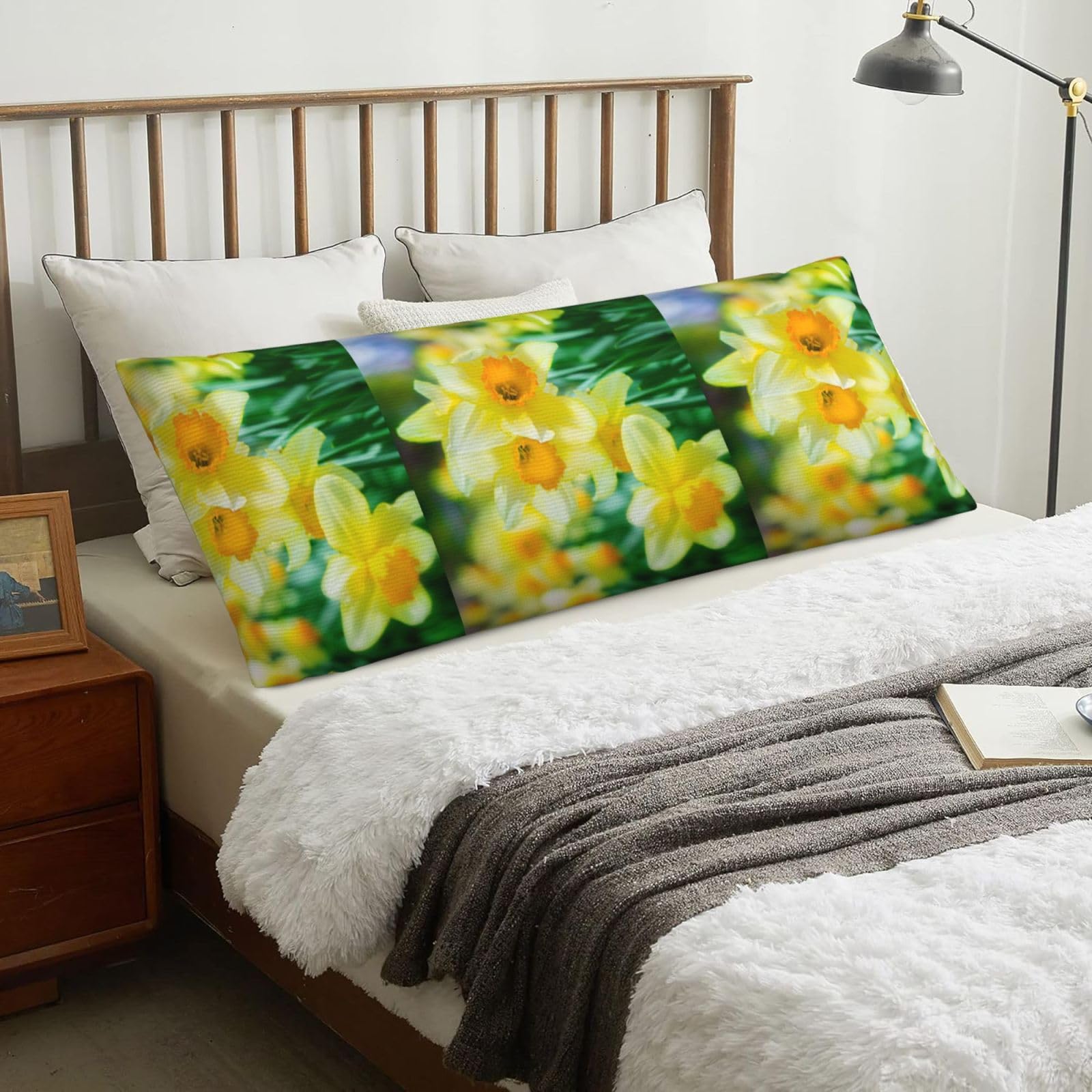 Daffodil Flower Printed, Body Pillow Cover with Zipper,Long Body Pillowcase 20 x 60 in