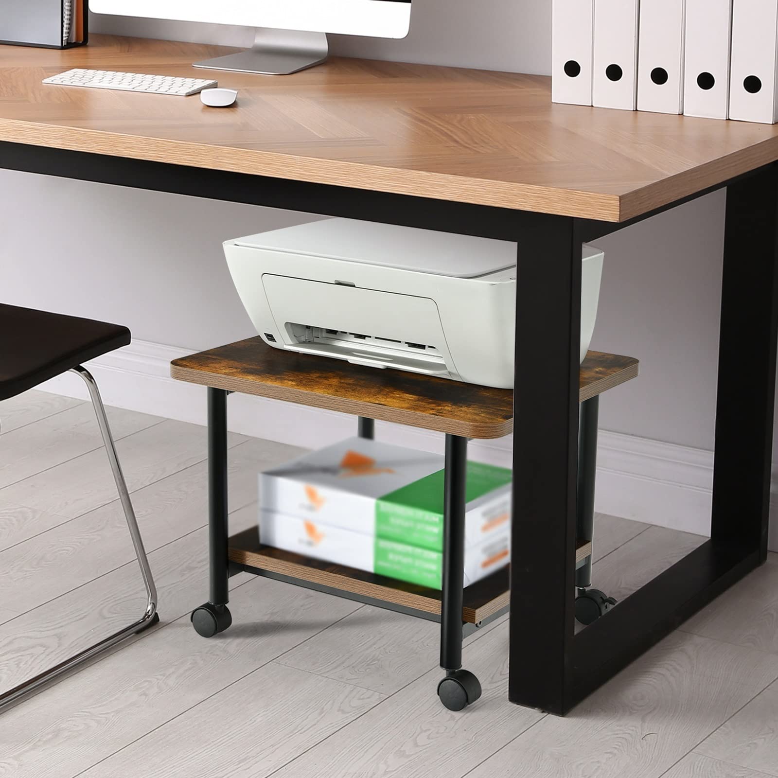 Soporte industrial para impresora de viento de 2 niveles, para coche, oficina en casa, con ruedas, estante para impresora
