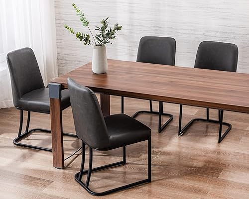 Miniatura 5 de Juego de 2 sillas de comedor modernas negras de mediados de siglo, sillas de comedor tapizadas de piel sintética con marco de metal con acabado