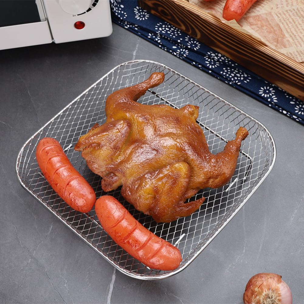 304 stal nierdzewna stojak do frytkownicy na gorące powietrze, 8 cali koszyki do frytkownic na gorące powietrze, kwadratowa kratka Airfryer, możliwość układania w stos, regał do frytkownic na gorące