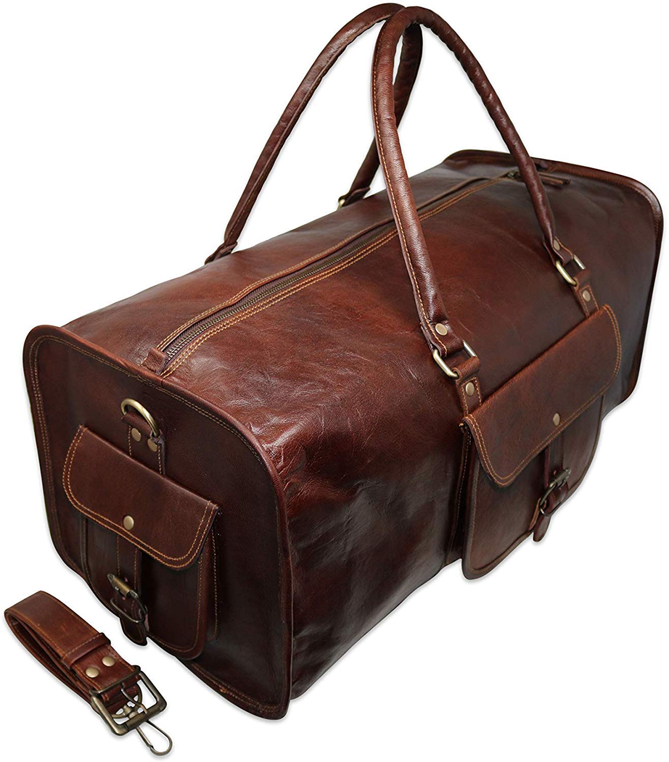 60 Cm Bolso Bolsa Viaje Veliz Equipaje De Cuero Piel Grande Vintage para Cabina Fin Semana Gimnasio Deportes Carry-On Hombre Y Mujer